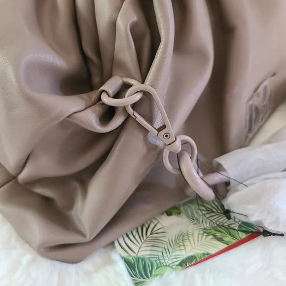 Badgley Mischka Vegan Leather Taupe Pleated Logo Shoulder Bag – NWT - Picture 10 of 10